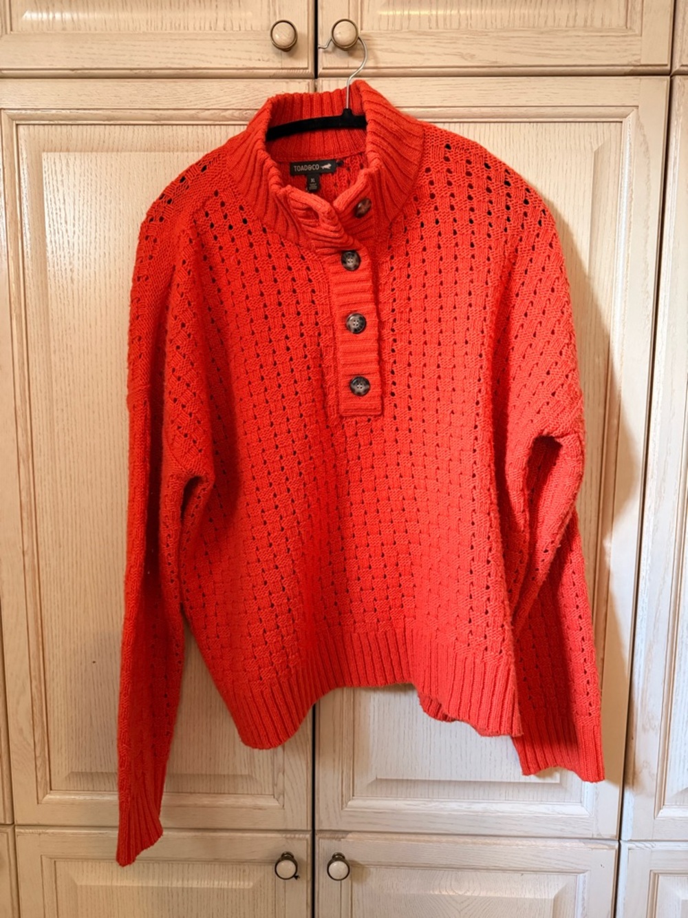 Toad&Co Bright Red Open-Knit Button Cowl Sweater